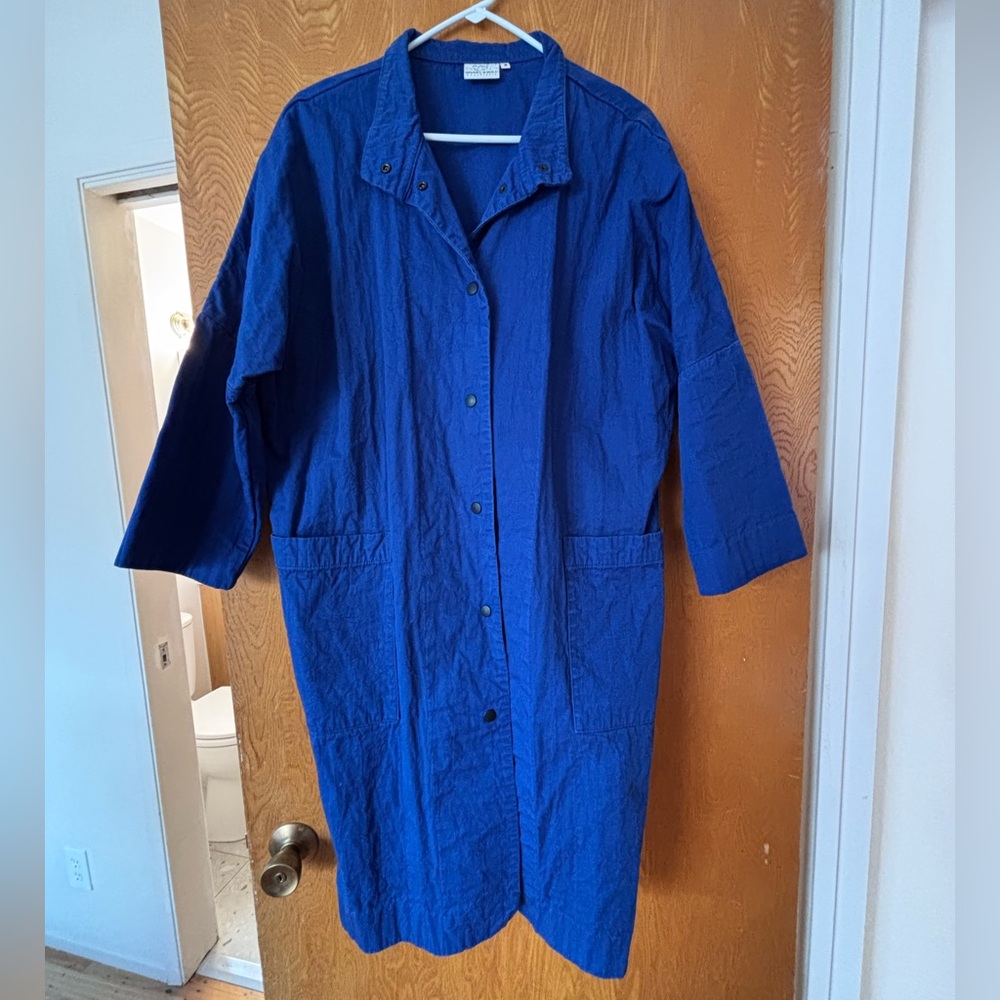 Classic Womens Long Button-Front Coat in Royal Blue